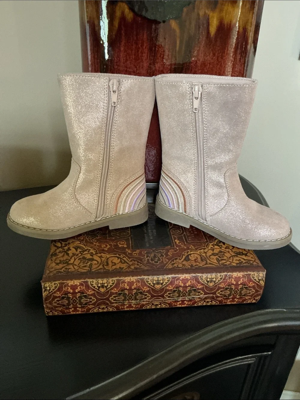 Kelly & Katie -Sz 9- Girls' Glimmer Tan Mid-Calf Boots